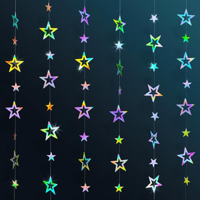 Iridescent Shining Hollow Out Star Hanging Garlands Iridescent Hanging Sparkling Star Streamers for Wedding Baby Shower Birthday Party Decorations