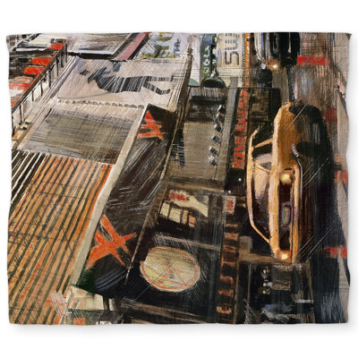 Street View with Yellow Taxi Duvet Cover | Brown Livingroom Decor