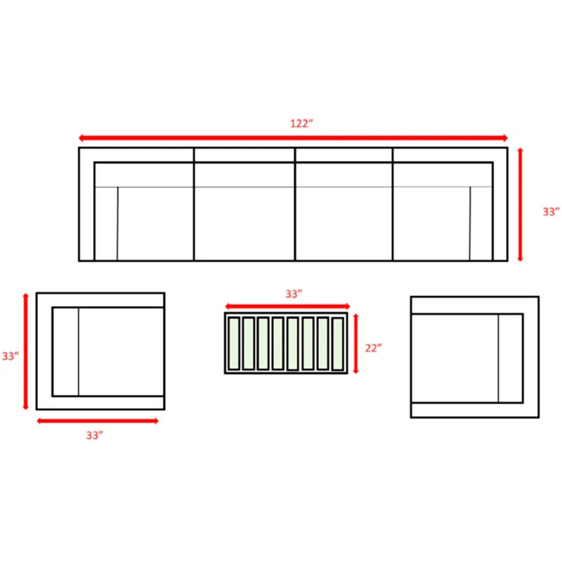 Ensemble de conversation pour 6 personnes, entièrement assemblé, structure en aluminium rouille, coussins de qualité marine, base de table, pieds en nylon Scratch 5 po, cour arrière