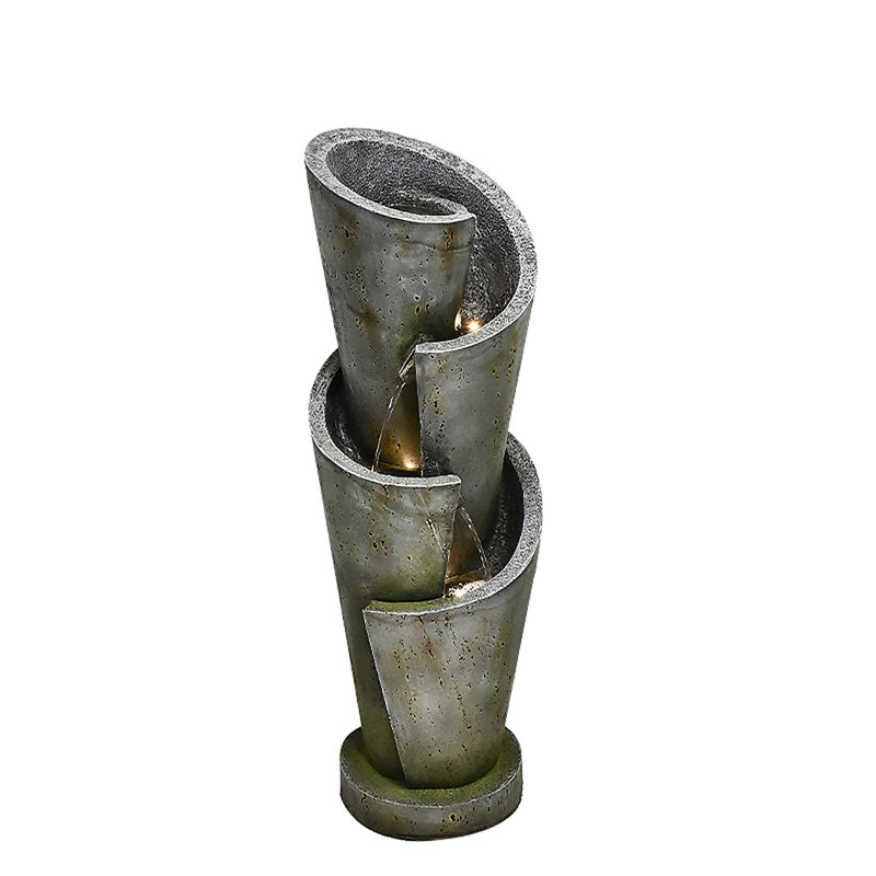 38" H Multi-LeveLED Solar Powered Fountain with Warm White LEDS