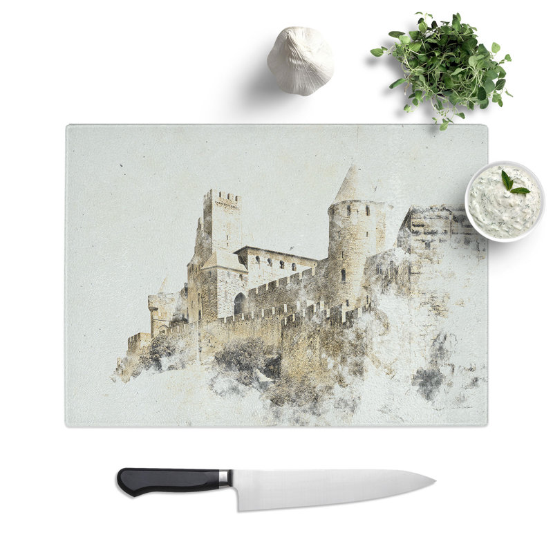 Tempered Glass La Cite Citadel in Carcassonne France Chopping Board, 28.5 cm x 39 cm