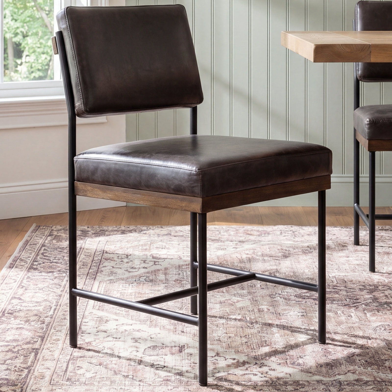 Popovich Genuine Leather Side Chair, Black