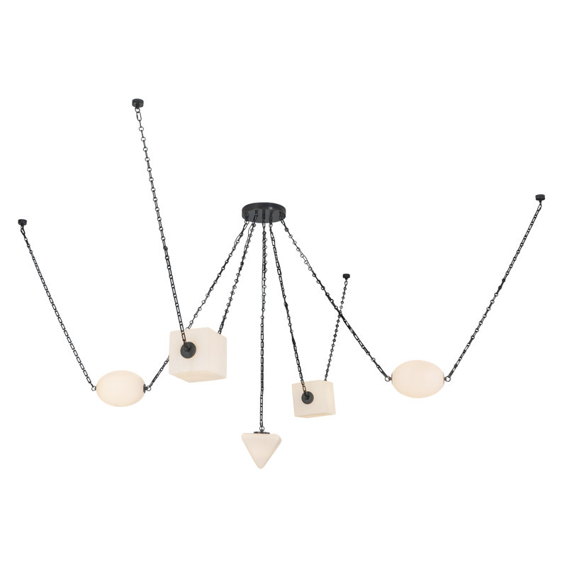 Mineral 5-Light Brass dimmable LED Chandelier, Opal Glass, Oil Rubbed Bronze