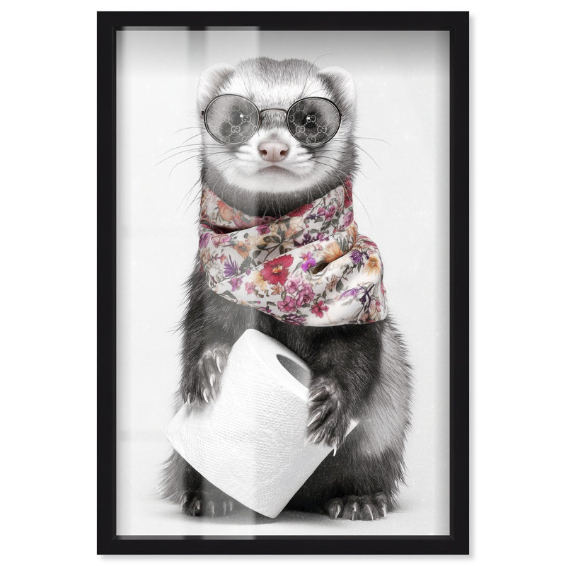 Glam Roll Ferret Bathroom Decor Shadowbox par Art Remedy, H 16 po x l 11 po, Noir
