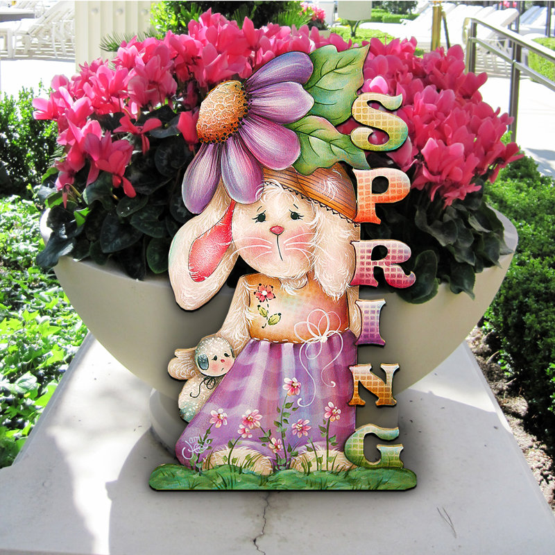 Spring Bunny Wreath Wooden Door Hanger