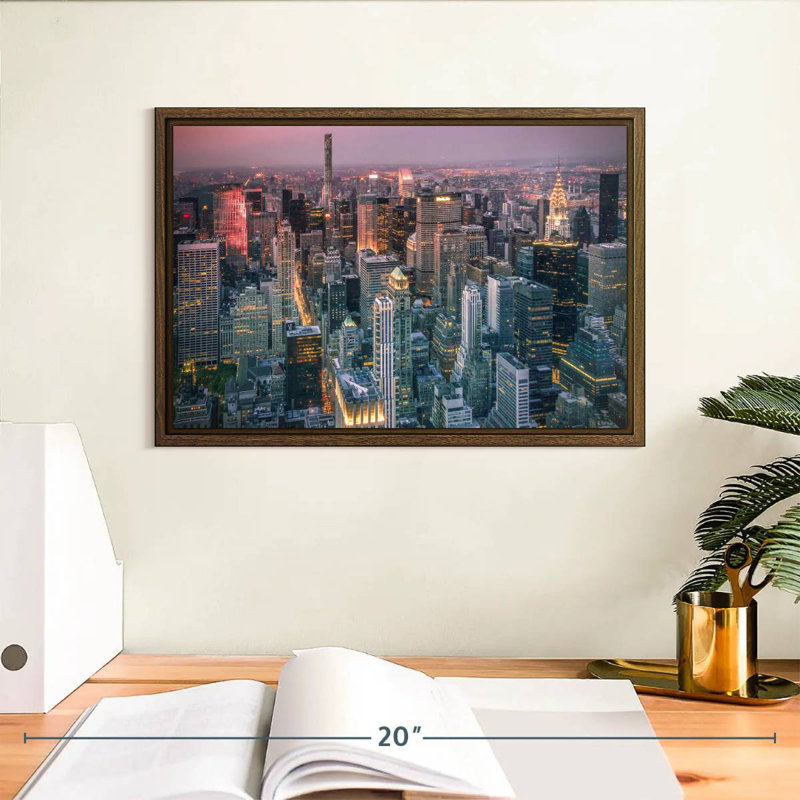 NY Cityscape Lights, 13" X 9", Floating Frame Walnut
