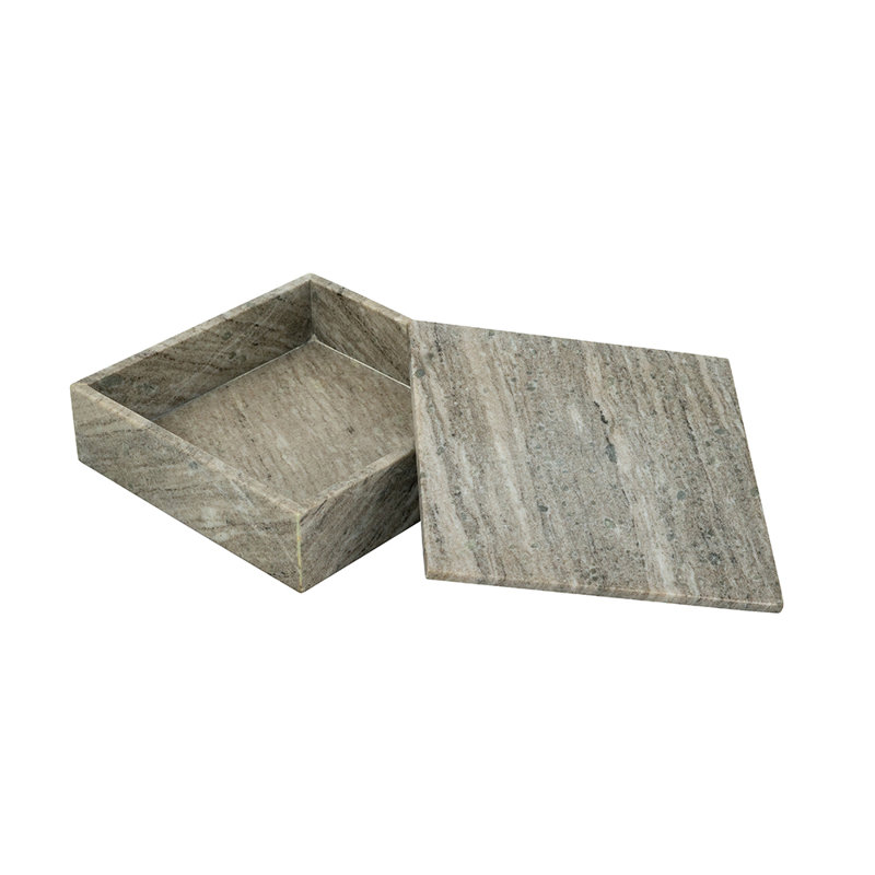  Boîte de rangement décorative en marbre gris avec couvercle amovible, H 3,1 po x l 9,8 po x P 9,8 po