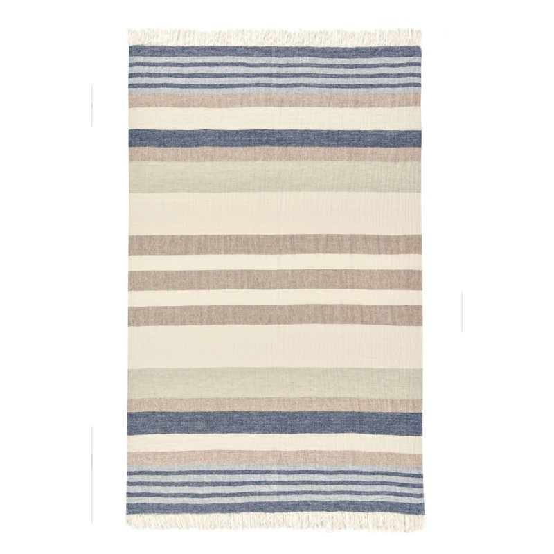Jeté tissé Crawford, Bleu / brun / beige rayé