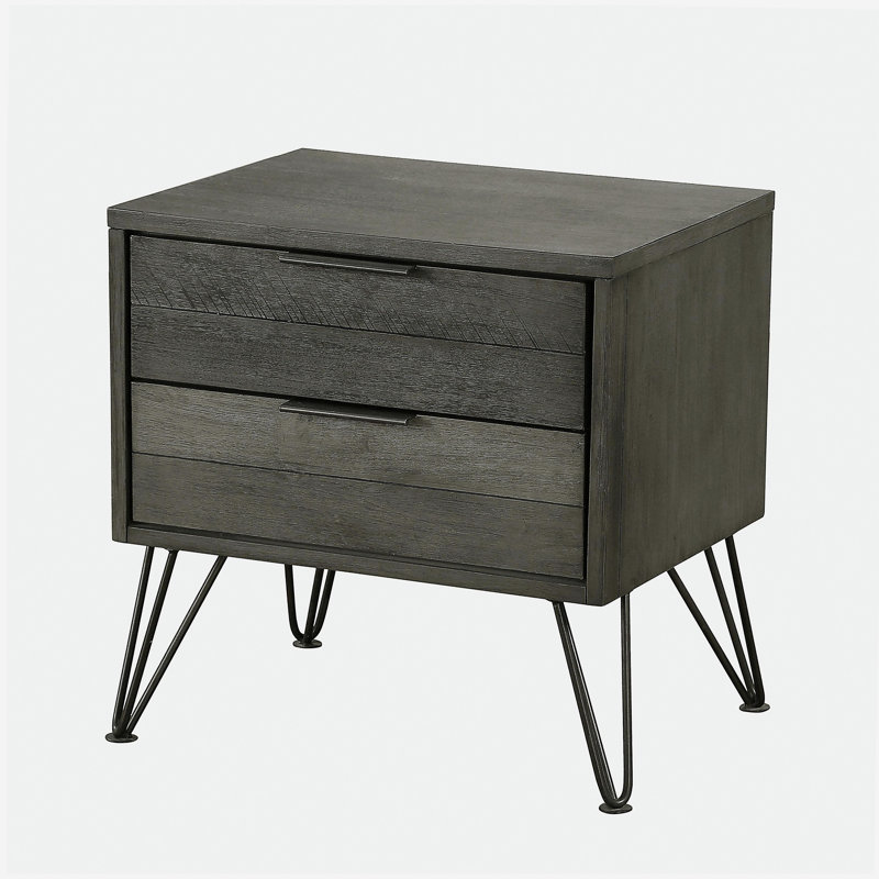 Table de chevet grise à trois tons, posée sur des pieds en métal, avec placage, furniture, mobilier de chambre moderne