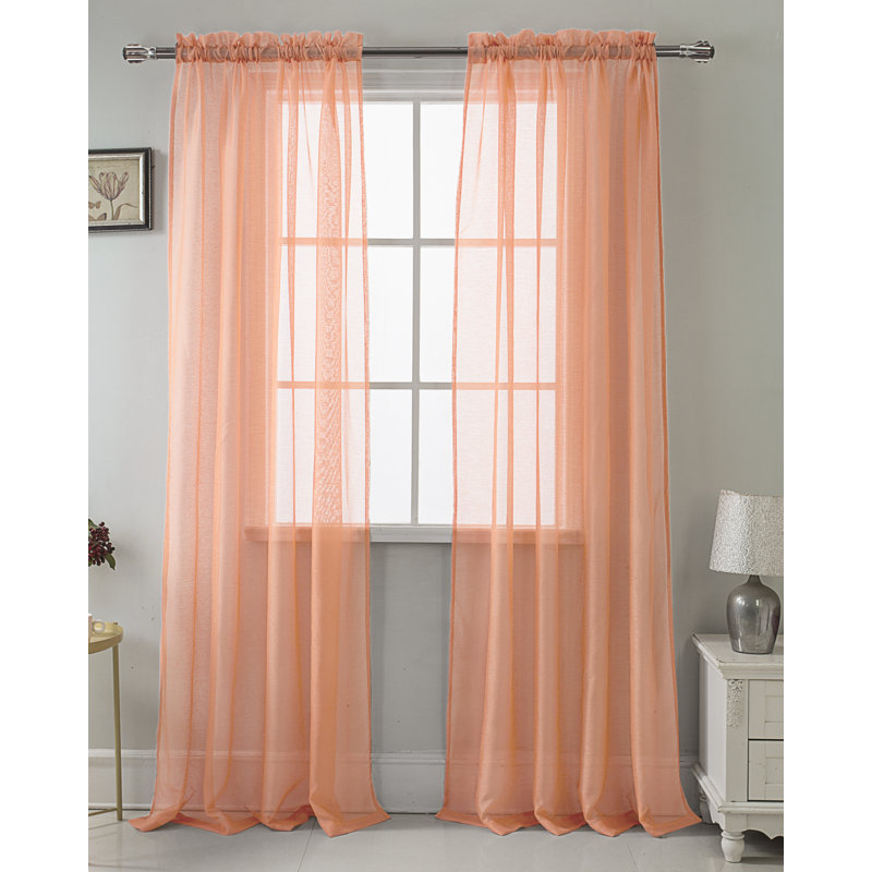 Panneau de rideau transparent simple de couleur unie avec passe-tringle Landose, Corail, l 55 po x L 90 po