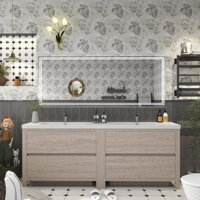 Maribell 83.5 " W Wall Mounted 2 Double Vanity Bathroom Vanity With Acrylic Top