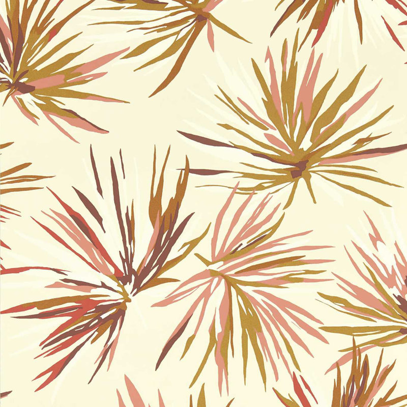 Aucuba Floral Metallic Wallpaper Roll, Gold/Rosewood/Parchment