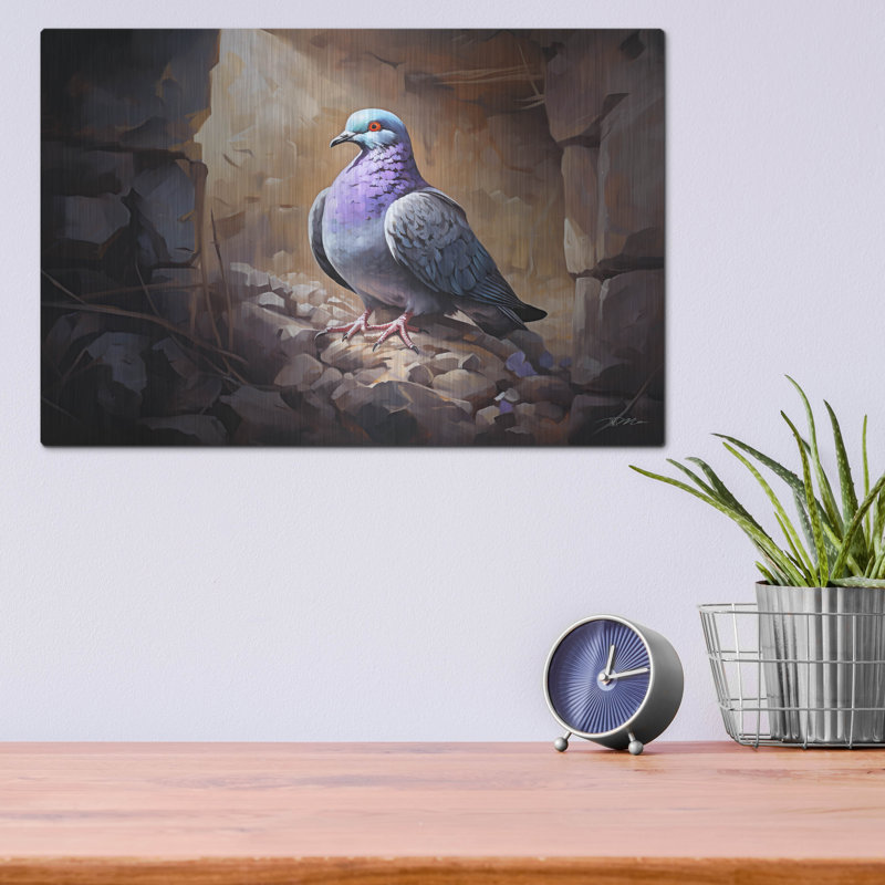 Art mural en métal Winston Porter «Pigeon Inside The Wall» par Momart, H 12 po x l 16 po
