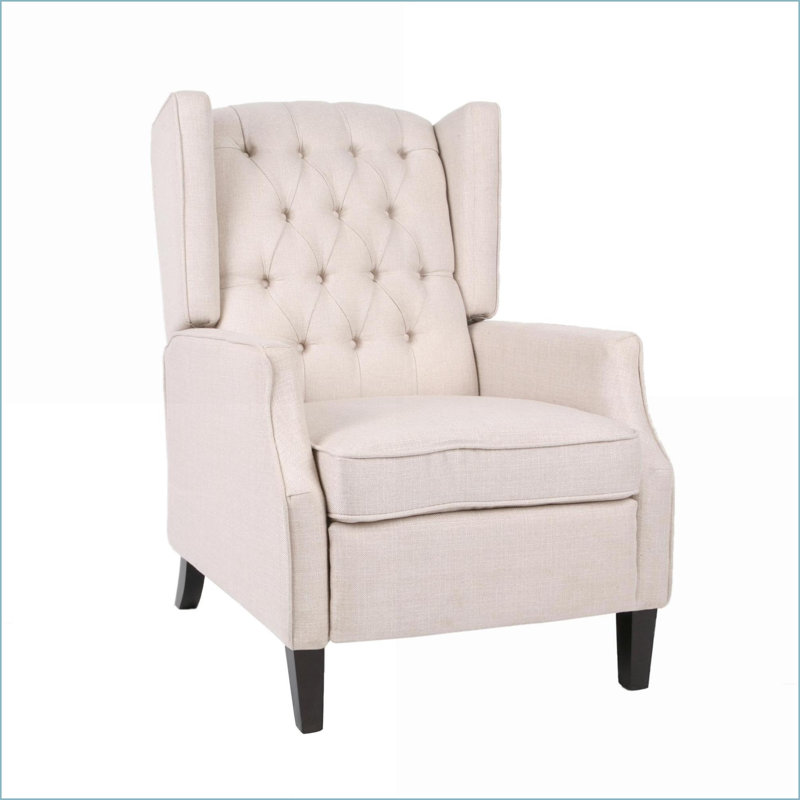 Recliners Mid-Century Wingback Pushback Fabric Recliner | Light Beige Tweed | Birch Frame, Polyester - Ivory