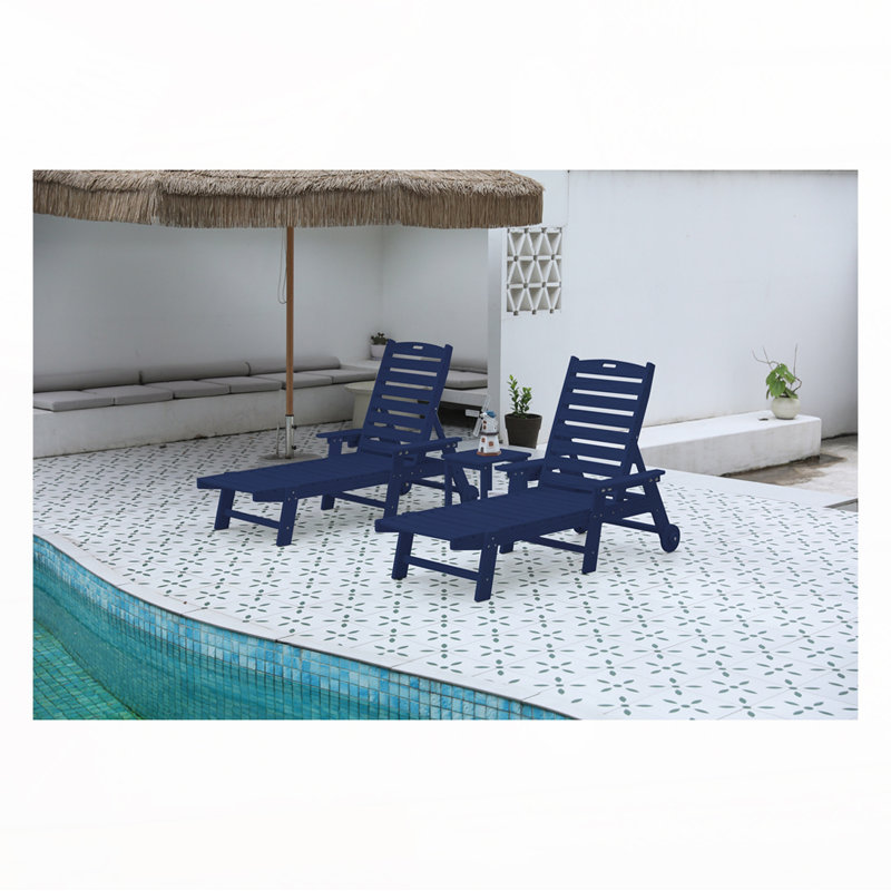 Outdoor Chaise Lounge Chair  with Side Table, Navy Blue