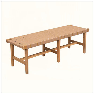 Banc de chambre en bois d'acacia avec siège en similicuir tissé