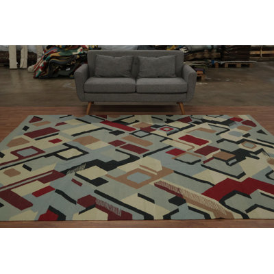 Modern Kilim Area Rug 8x10 Unique Abstract Geometric Design