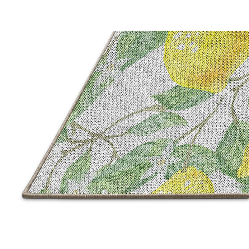 Tapis jaune à motif floral Kali, Rectangle 6 pi x 9 pi