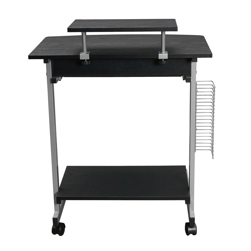 Chariot d'ordinateur compact avec rangement, couleur café