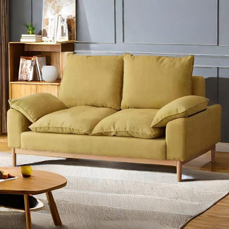 Nordic simple solid wood fabric sofa, Yellow