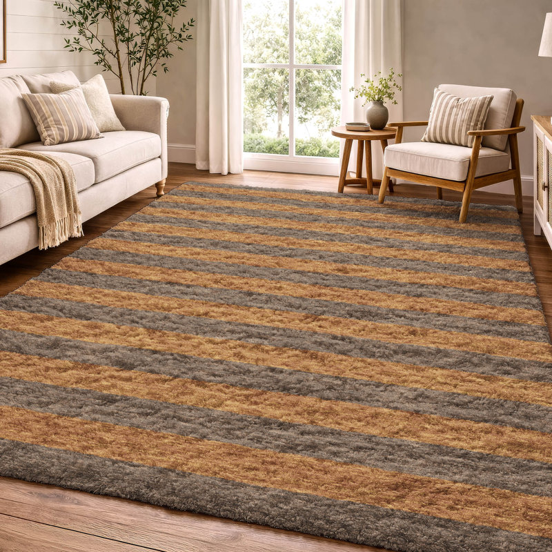 Tapis à rayures de qualité supérieure lavable à la machine Dream Shag ADS530, Fudge, 9' x 12'