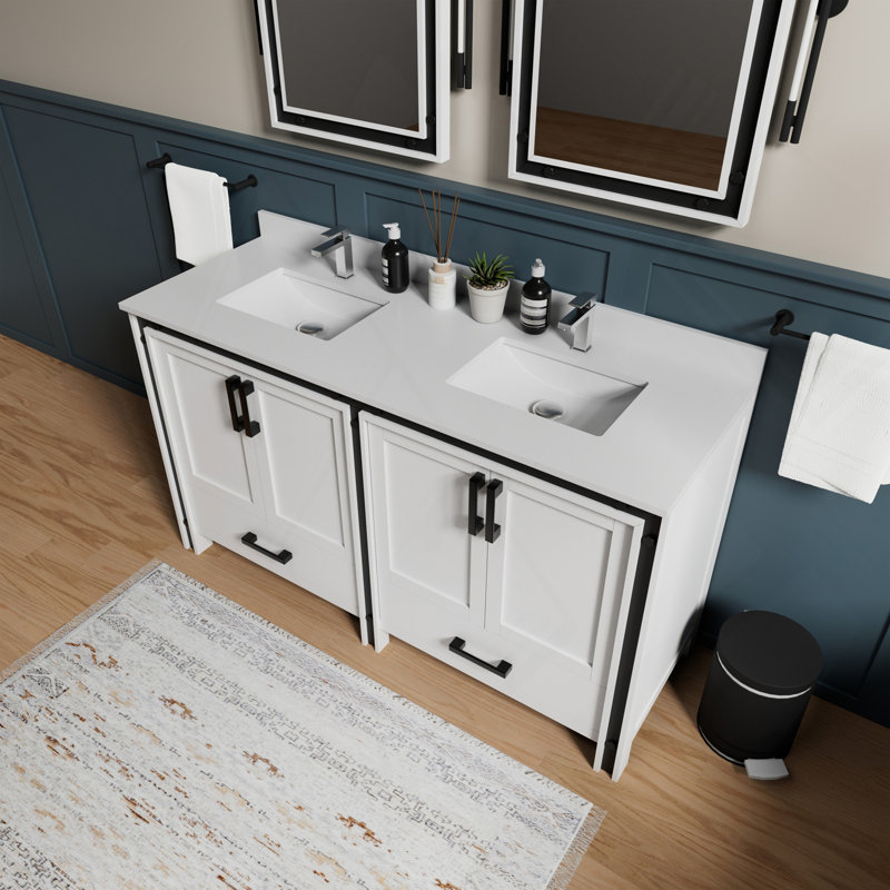 Meuble-lavabo blanc 60 po X P 22 po D, avec plateau en quartz blanc, H 35,13 po x l 61 po x P 21,38 po