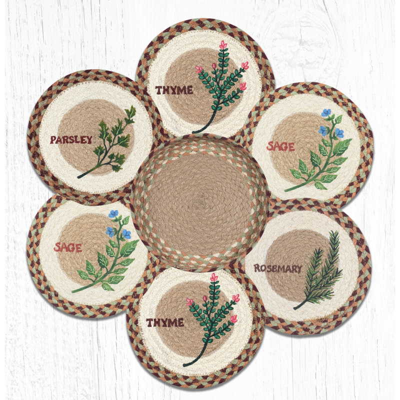  Herb Set Trivets in a Basket – 10"x10" Round Kitchen Hot Pads