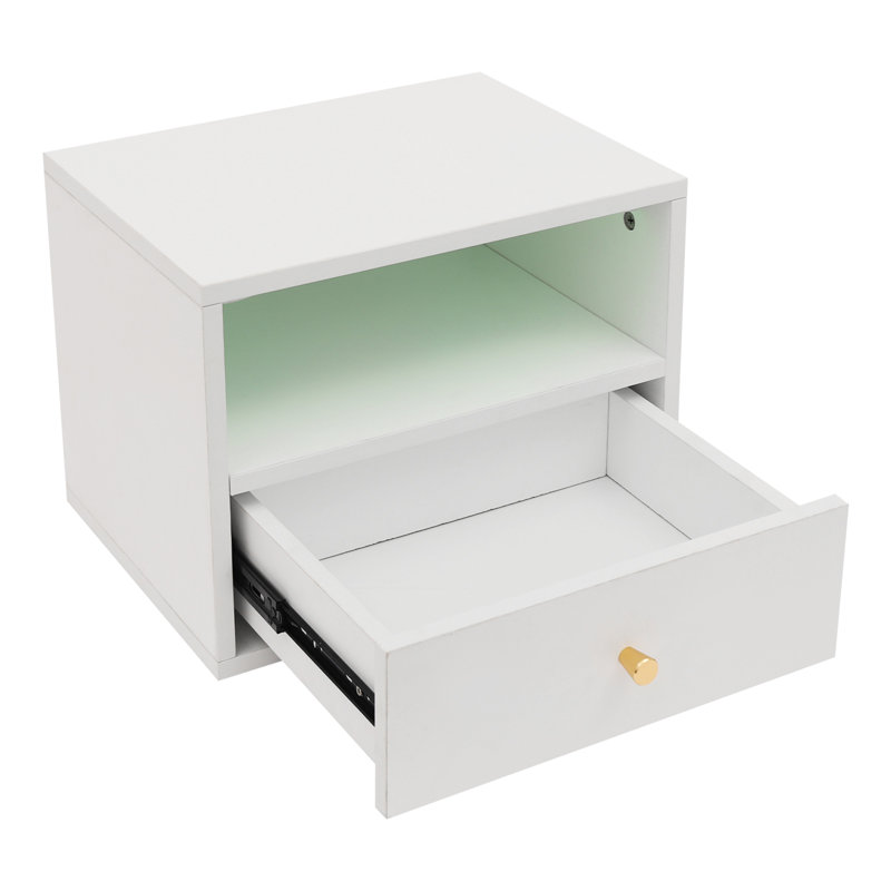 Floating Bedside Cabinet Floating Nightstand With Slide Drawers, White