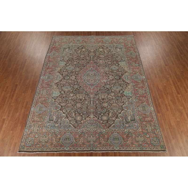 Tapis traditionnel floral rétro brun 10 x 13