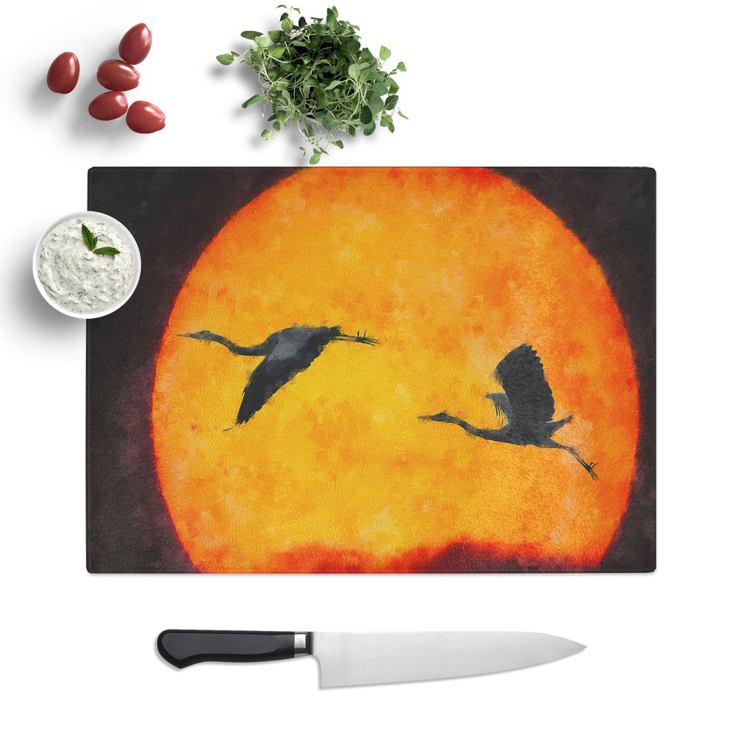 Tempered Glass Two Heron Birds in Flight Painting Chopping Board