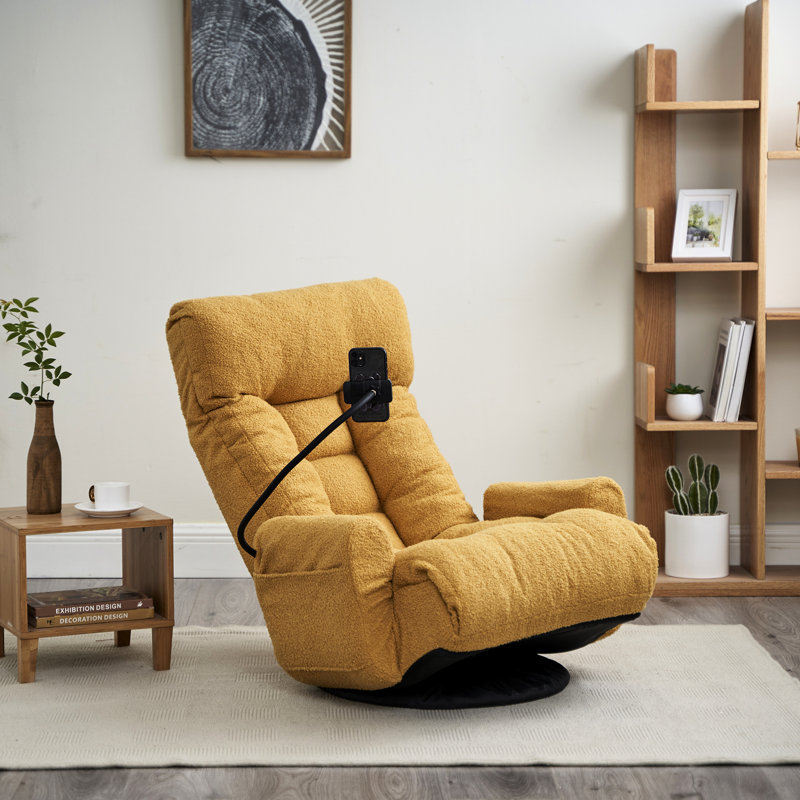 Chaise réglable en jaune, rotative à 360 degrés, structure en métal avec siège souple à plateforme pivotante jaune, rembourrage en tissu de siège