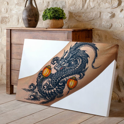 Reproduction d'art sur toile, "Un tigre détaillé" mettant en vedette un majestueux dragon enroulé autour de l'art mural
