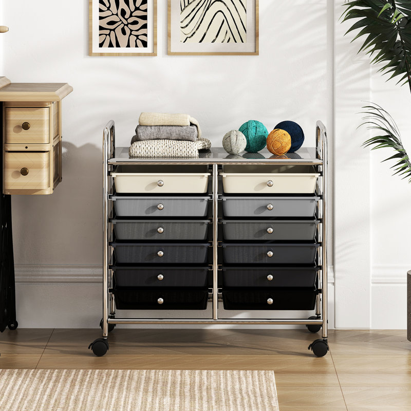12 Drawer Storage Drawer, Black/Gray/White