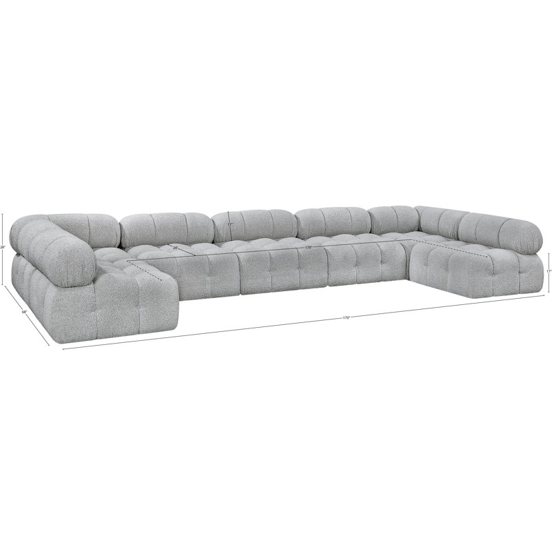 Ames 170'' Upholstered Sectional, Grey Boucle Fabric