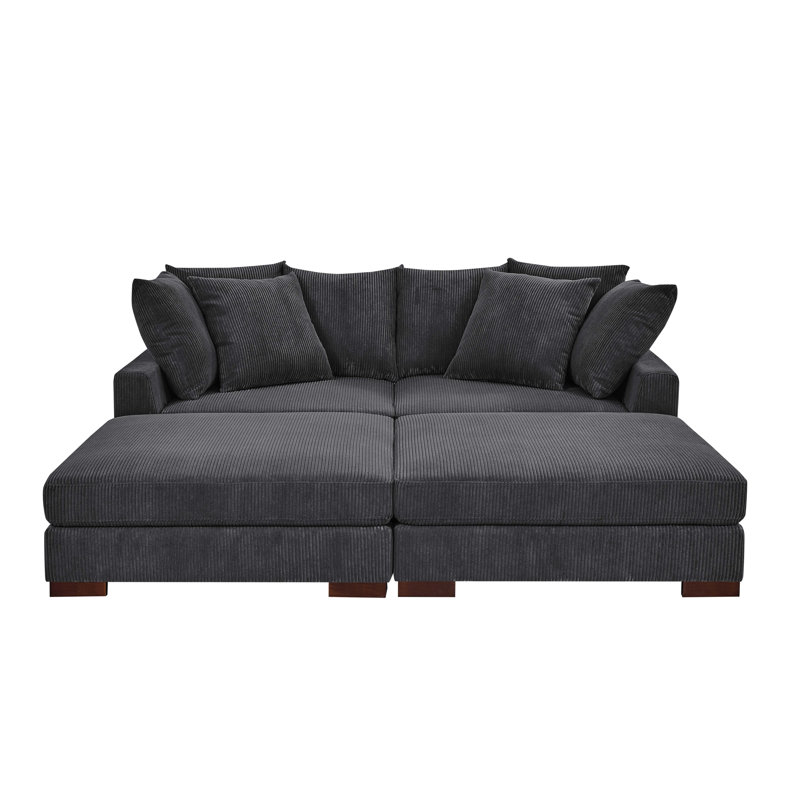Canapé modulaire 4 pièces Ashon, Velours côtelé gris foncé
