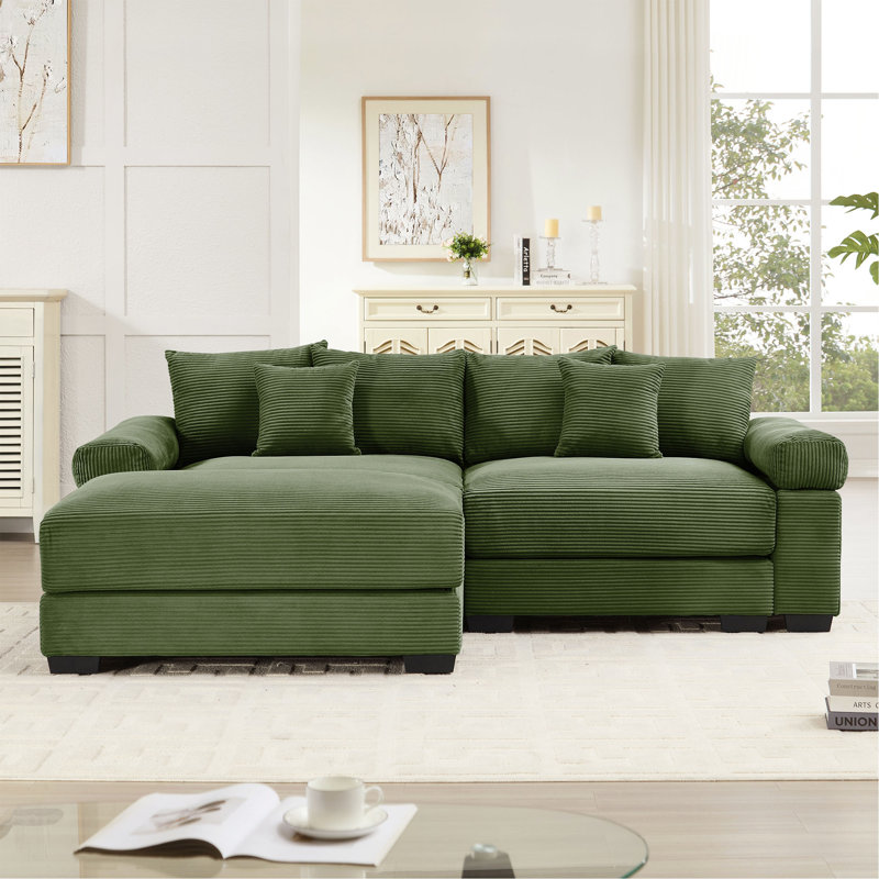 Canapé modulaire surdimensionné en forme de L 92 po Cloud, tissu en velours côtelé doux, avec méridienne, accoudoirs larges à assise profonde, conception ergonomique, 6 coussins décoratifs, assemblages faciles, chaises longues