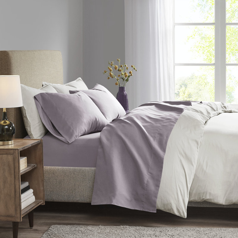 3M Microcell Luxurious Brushed Microfiber Deep Pocket Sheet Set, Twin, Purple