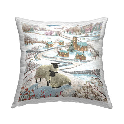 Winter Town Scenery Outdoor Printed Pillow by Pip Wilson