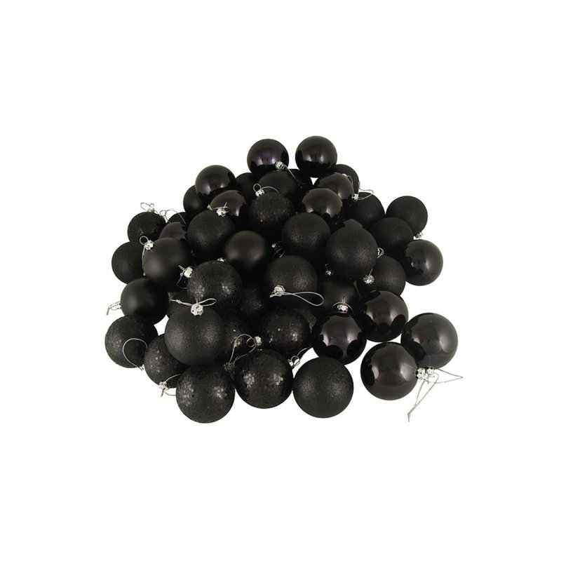 Boules de Noël incassables à 4 finitions, 2.5", Noir, 60