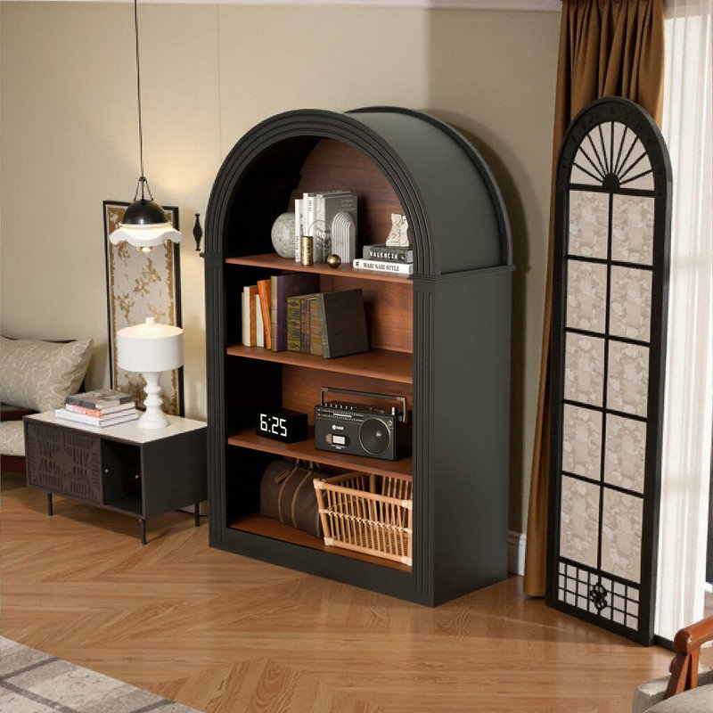 Arched Display Bookshelf, Sturdy MDF Construction with Anti-Tip Safety