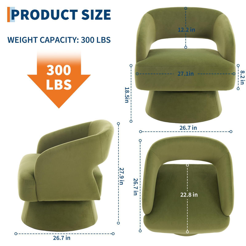 Fauteuil d'appoint pivotant à 360 ° avec fauteuil Mid-Century, Green Velvet