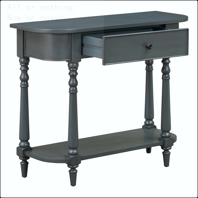 Console étroite avec coins arrondis, tiroir et tablette ouverte, Marine