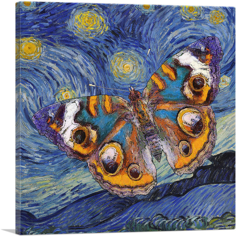 «Starry Night Van Gogh Butterfly», reproduction d'art sur toile tendue, H 12 po x l 12 po x P 0,75 po
