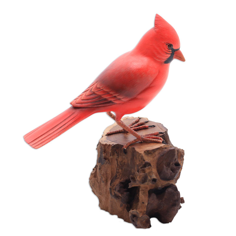 Perched Virginia Cardinal Wood Sculpture