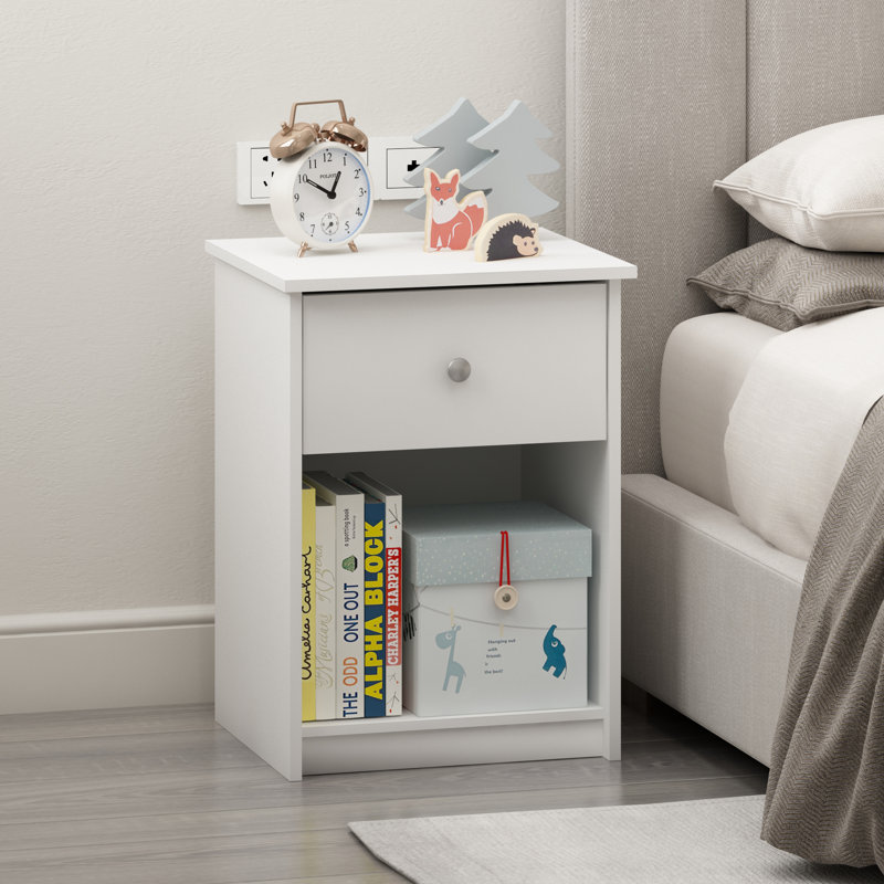 Table de chevet à 1 tiroir, Gris chêne français, Individuel