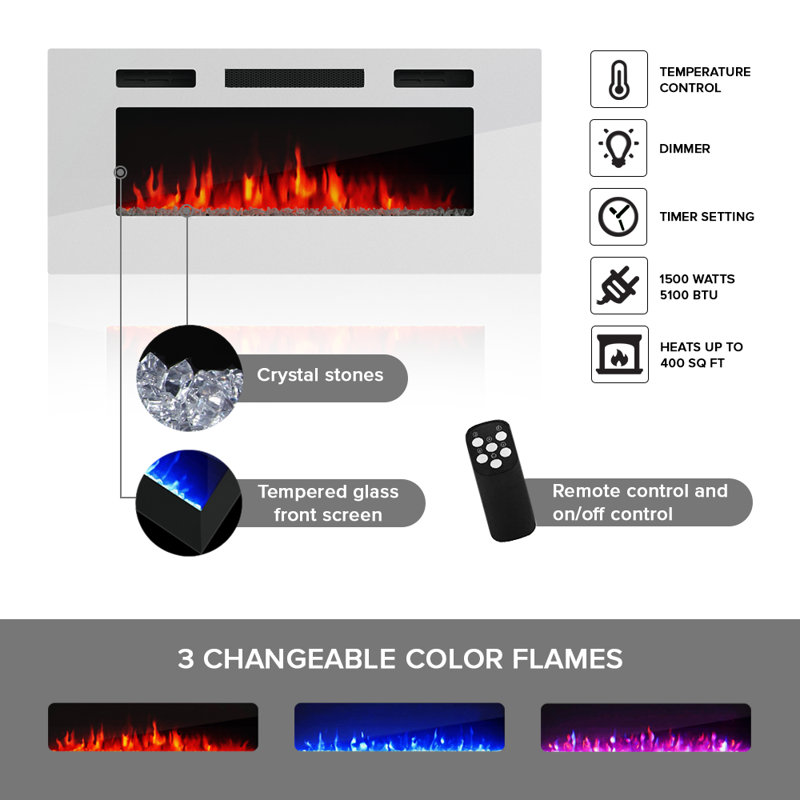 Rickeisha TV Stand for TVs up to 85" with Electric Fireplace Included, Oak/Gray
