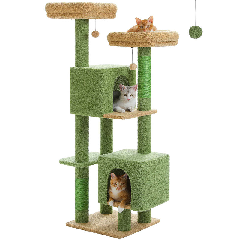 52.4" Green Cat Tree Tower with Flower Perches and Condos
