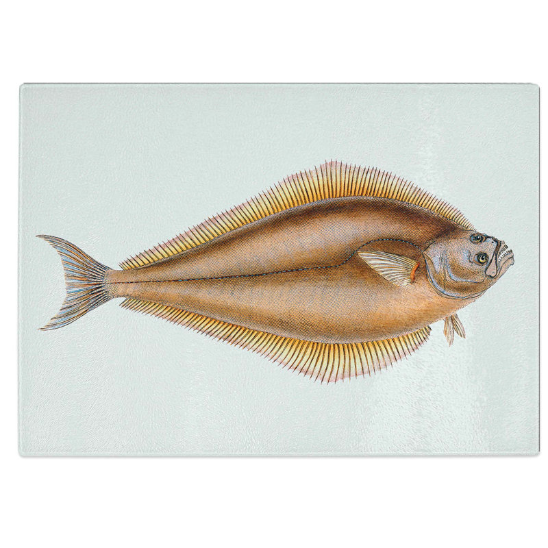 Tempered Glass Atlantic Halibut Fish Chopping Board, 39 cm W x 28.5 cm L