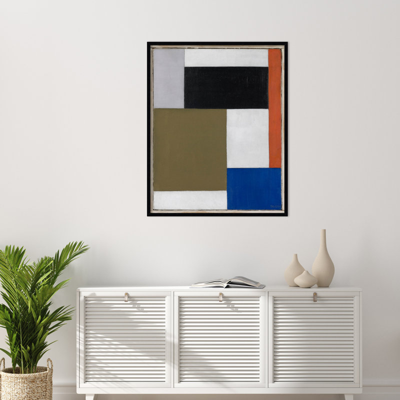 Composition encadrée sur papier par Theo Van Doesburg, reproduction, Blanc / aubergine / banane / brun clair / rouge br