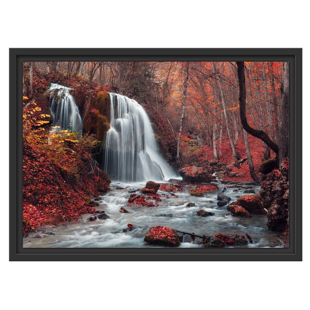 Gerahmtes Wandbild WasserfallWald